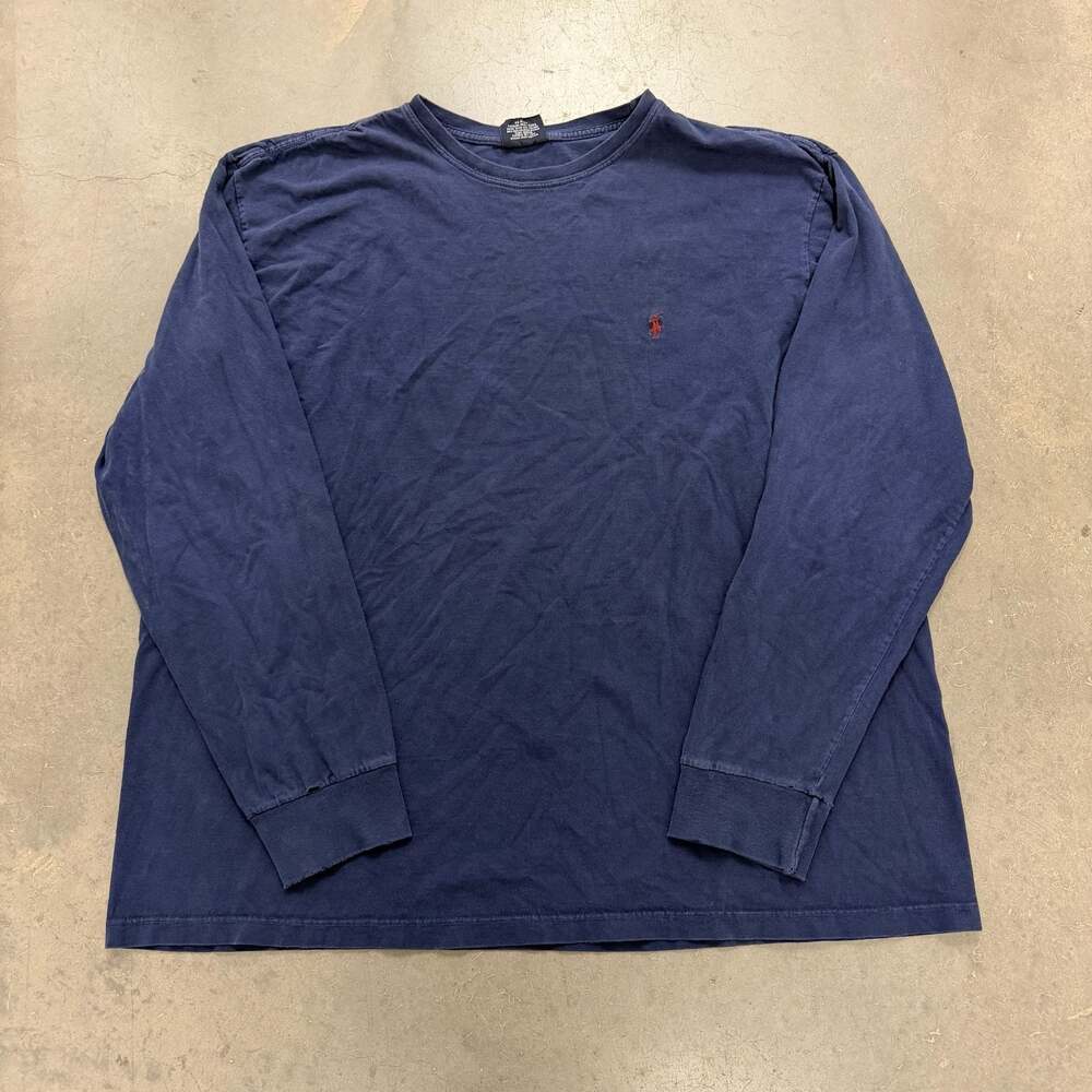 Vintage 90s Polo Ralph Lauren Navy Blue Long Sleeve Crewneck T-Shirt Men's Size